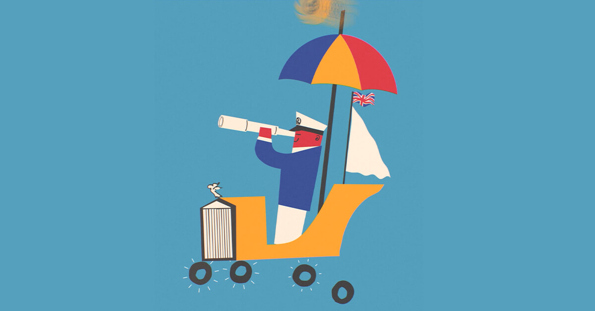 a cartoon of a man holding a telescope